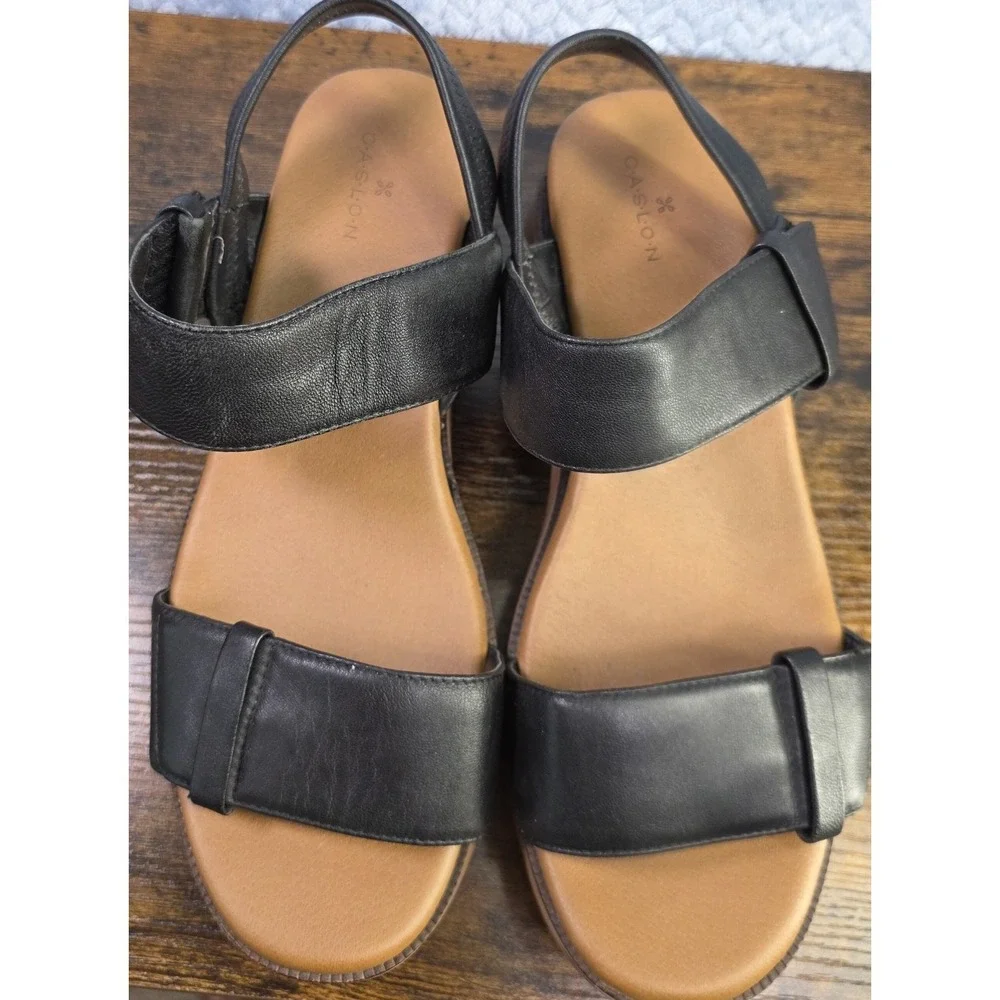 Caslon Black Leather Strappy Platform Sandal Heel Strap Size 9.5M